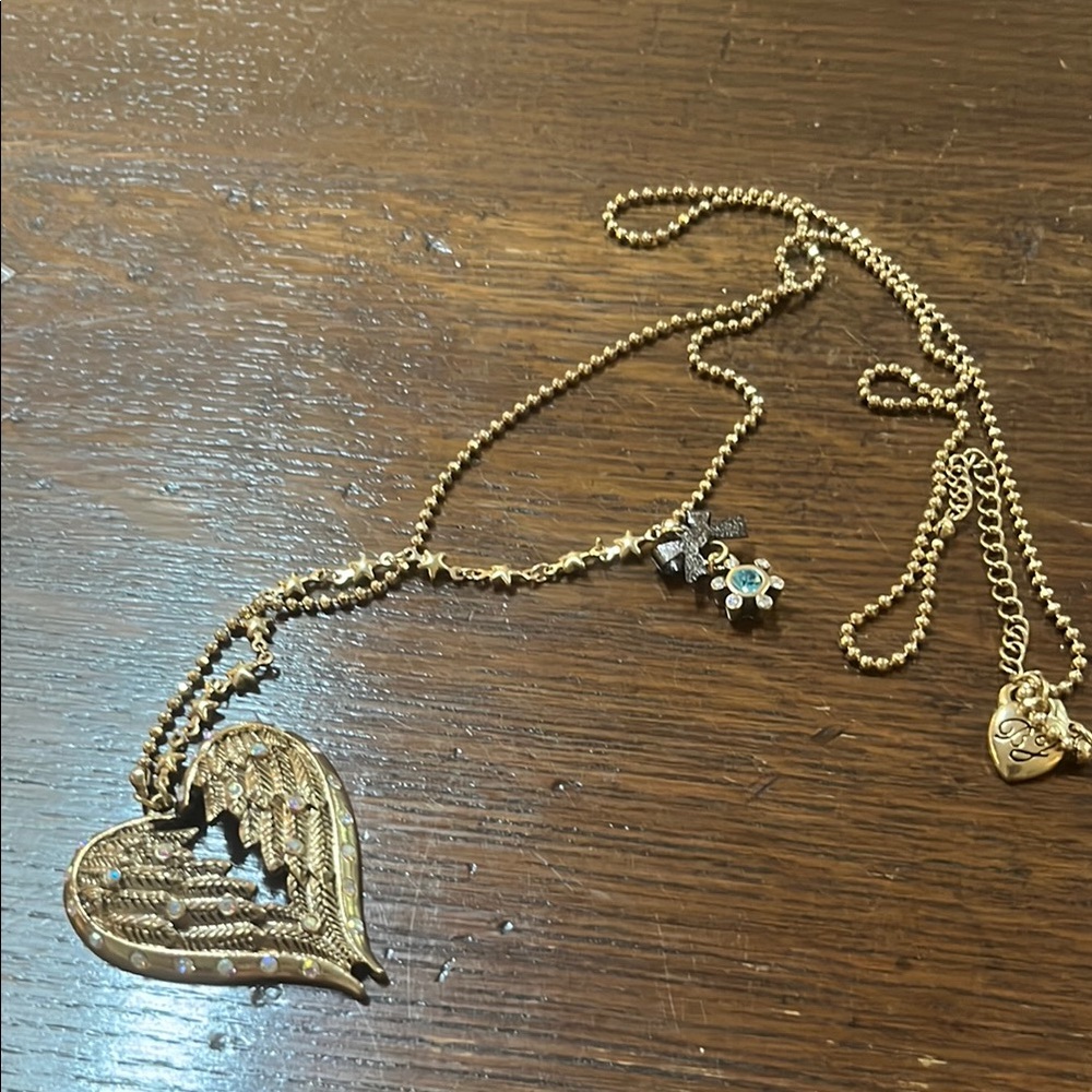 Betsey Johnson Gold Angel Heart Wing Necklace
